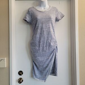 Pink blush sweatshirt material raw hem wrap dress